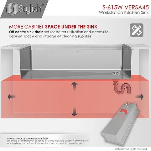 45” Workstation Undermount Single Bowl 16 Gauge Stainless Steel Kitchen Sink  with 2-Tier WorkFlow™ Ledge and Accessories in Stainless Steel  95BA131-45S-SS
