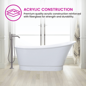 Vanity Art 67" Freestanding Acrylic Modern Bathtub with Chrome Finish