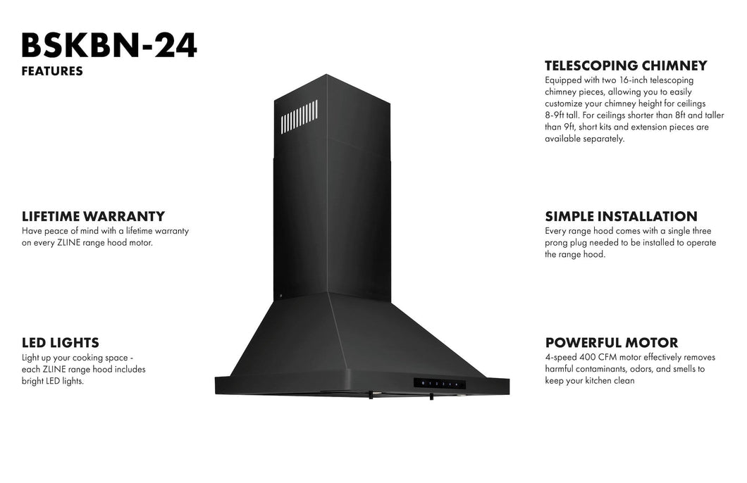 ZLINE Convertible Vent Wall Mount Range Hood in Black Stainless Steel