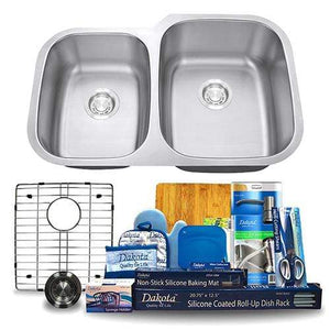 Dakota Signature Offset 40/60 Double Bowl 32" Kitchen Sink w/ Grids