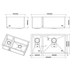 Dakota Signature Micro Radius 32″ Stainless Steel 30/70 Kitchen Sink w/ grids