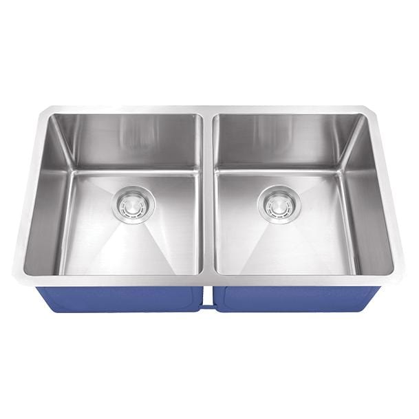 Dakota Signature Kitchen Sink w/ Micro Radius 32″ Low Divide Double Bowl 50/50 w/ grids