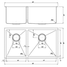 Load image into Gallery viewer, Dakota Signature Micro Radius 32&quot; Double Bowl 40/60 Kitchen Sink w/ grids