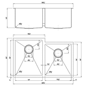 Dakota Signature Micro Radius 30.75″ Offset Double Bowl 60/40 Kitchen Sink w/ grids