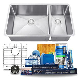 Dakota Signature Micro Radius 32″ Double Bowl 70/30 Kitchen Sink w/ grids