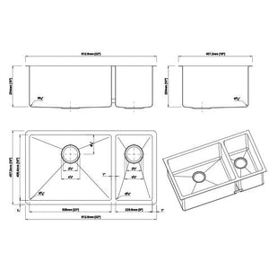 Dakota Signature Micro Radius 32″ Double Bowl 70/30 Kitchen Sink w/ grids