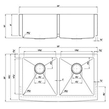 Load image into Gallery viewer, Dakota Signature Micro Radius Kitchen Sink Apron Front Double Bowl 50/50 33″ w/ grids