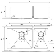 Load image into Gallery viewer, Dakota Signature Micro Radius Kitchen Sink Apron Front Double Bowl 60/40 33″ w/ grids