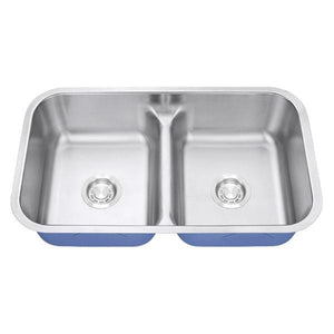 Dakota Signature Stainless Steel 50/50 Double Bowl Low Divide 32" Kitchen Sink w/ Grids