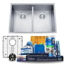 Load image into Gallery viewer, Dakota Signature 32″ Zero Radius Double Bowl 50/50 Low Divide Kitchen Sink with grids