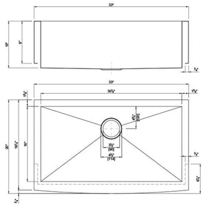 Dakota Signature Zero Radius Apron Front Single Bowl 33″ Kitchen Sink with grids