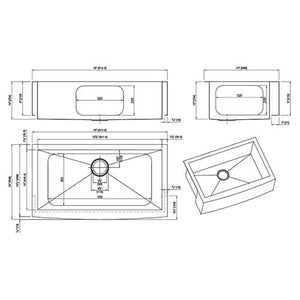 Dakota Signature Zero Radius Apron Front Single Bowl 36″ Kitchen Sink with grids