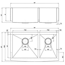 Load image into Gallery viewer, Dakota Signature Zero Radius Apron Front 33″ Kitchen Sink Double Bowl 60/40 w/ grids