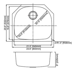 Builders Collection 18g Standard Radius 23×21 Single D-Bowl Undermount Stainless Steel Kitchen Sink