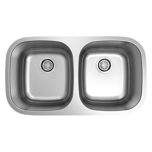 Builders Collection 18g Standard Radius 50/50 Double Bowl Undermount Stainless Steel Kitchen Sink – 8″ Deep