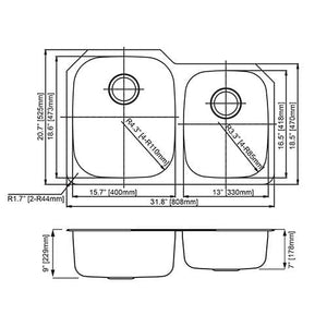 Builders Collection 18g Standard Radius 60/40 Offset Double Bowl Undermount Stainless Steel Kitchen Sink