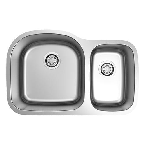 Builders Collection 18g Standard Radius 70/30 Offset Double Bowl Undermount Stainless Steel Kitchen Sink