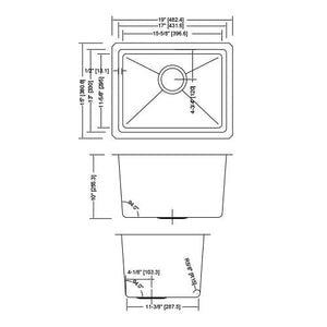 Builders Collection 18g Micro Radius 19″ x 15″ Single Bowl Undermount Stainless Steel Kitchen Sink
