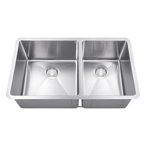 Builders Collection 18g Micro Radius 60/40 Double Bowl Undermount Stainless Steel Kitchen Sink