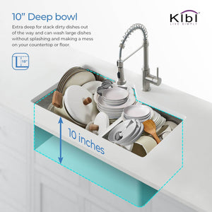 KIBI 32″ Handcrafted Off-Set Undermount Double Bowl Stainless Steel Kitchen Sink