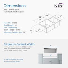 Load image into Gallery viewer, KIBI 32″ Handcrafted Off-Set Undermount Double Bowl Stainless Steel Kitchen Sink