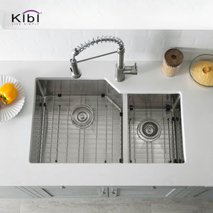 KIBI 32″ Handcrafted Off-Set Undermount Double Bowl Stainless Steel Kitchen Sink