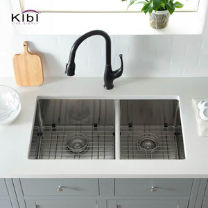 KIBI 32 3/4″ Handcrafted Undermount Double Bowl Stainless Steel Kitchen Sink