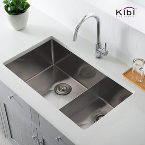 KIBI 32 3/4″ Low Divide Undermount Double Bowl Stainless Steel Kitchen Sink