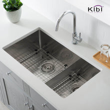 Load image into Gallery viewer, KIBI 32 3/4″ Low Divide Undermount Double Bowl Stainless Steel Kitchen Sink