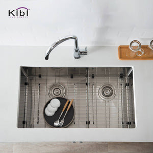 KIBI 32 3/4″ Low Divide Undermount Double Bowl Stainless Steel Kitchen Sink