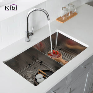 KIBI 32 3/4″ Low Divide Undermount Double Bowl Stainless Steel Kitchen Sink