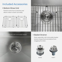 Load image into Gallery viewer, KIBI 33″ Handcrafted Farmhouse Apron Double Bowl Stainless Steel Kitchen Sink