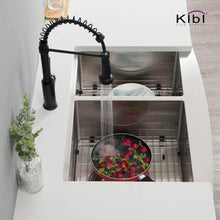 Load image into Gallery viewer, KIBI 33″ Handcrafted Farmhouse Apron Double Bowl Stainless Steel Kitchen Sink