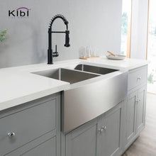 Load image into Gallery viewer, KIBI 33″ Handcrafted Farmhouse Apron Double Bowl Stainless Steel Kitchen Sink