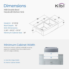 Load image into Gallery viewer, KIBI 36″ Handcrafted Farmhouse Apron Double Bowl Stainless Steel Kitchen Sink