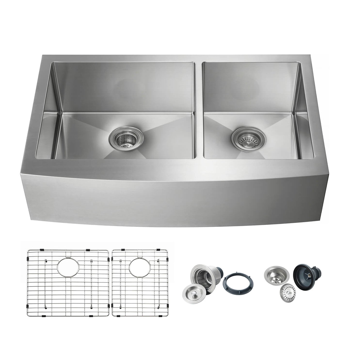 KIBI 36″ Handcrafted Farmhouse Apron Double Bowl Stainless Steel Kitchen Sink