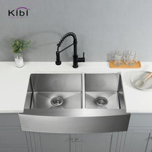 Load image into Gallery viewer, KIBI 36″ Handcrafted Farmhouse Apron Double Bowl Stainless Steel Kitchen Sink