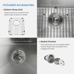 14″ x 18 Handcrafted Undermount Single Bowl 16 gauge Stainless Steel Kitchen Sink