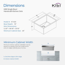 Load image into Gallery viewer, KIBI 23″ Handcrafted Undermount Single Bowl 16 gauge Stainless Steel Kitchen Sink