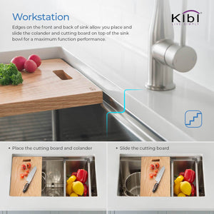 KIBI 33″ Undermount Single Bowl Stainless Steel Workstation Sink