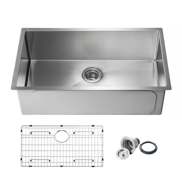 KIBI 32 3/4″ Handcrafted Undermount Single Bowl 16 gauge Stainless Steel Kitchen Sink