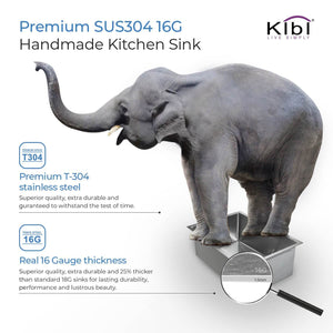 KIBI 32 3/4″ Handcrafted Undermount Single Bowl 16 gauge Stainless Steel Kitchen Sink