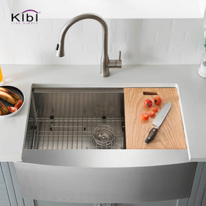 KIBI 30″ Farmhouse Apron Single Bowl Stainless Steel Workstation Kitchen Sink