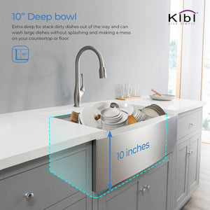 KIBI 30″ Farmhouse Apron Single Bowl Stainless Steel Workstation Kitchen Sink