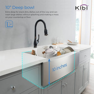 KIBI 30″ Handcrafted Farmhouse Apron Single Bowl Stainless Steel Kitchen Sink