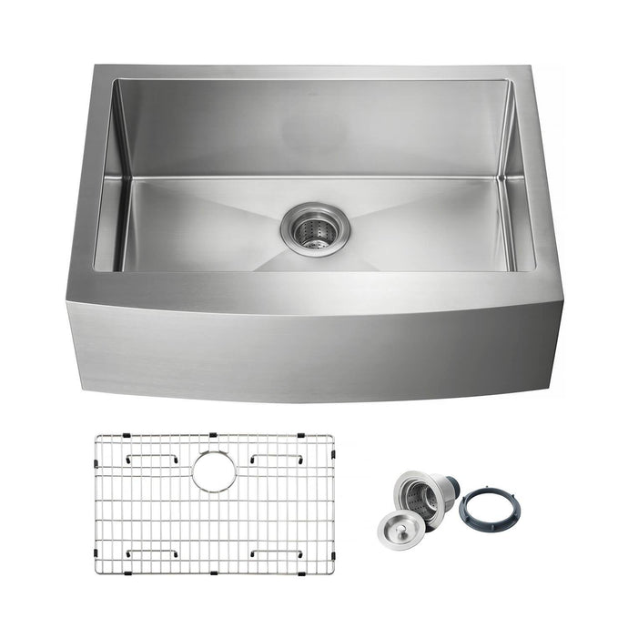 KIBI 30″ Handcrafted Farmhouse Apron Single Bowl Stainless Steel Kitchen Sink