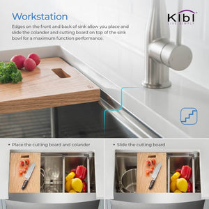 KIBI 33″ Farmhouse Single Bowl Stainless Steel Workstation Kitchen Sink