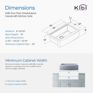 KIBI 33″ Farmhouse Single Bowl Stainless Steel Workstation Kitchen Sink