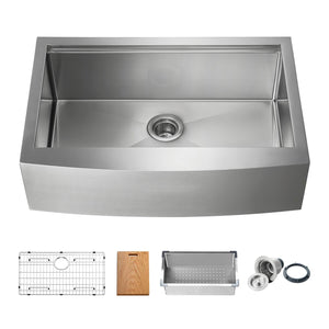 KIBI 33″ Farmhouse Single Bowl Stainless Steel Workstation Kitchen Sink