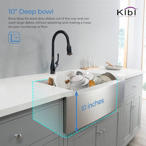 KIBI 33″ Handcrafted Farmhouse Apron Single Bowl Stainless Steel Kitchen Sink